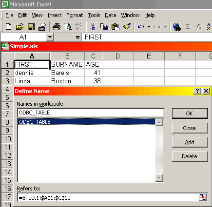 Setting up an Excel table
